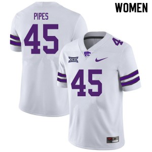 Womens Kansas State Wildcats Nelson Pipes #45 White Embroidery Jerseys 532770-994