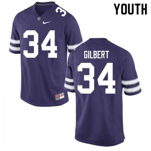 Youth Kansas State Wildcats James Gilbert #34 Stitch Purple Jerseys 289432-548