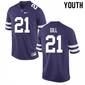Youth Kansas State Wildcats Wykeen Gill #21 University Purple Jerseys 830973-714