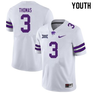 Youth Kansas State Wildcats Kiondre Thomas #3 White NCAA Jerseys 663345-231