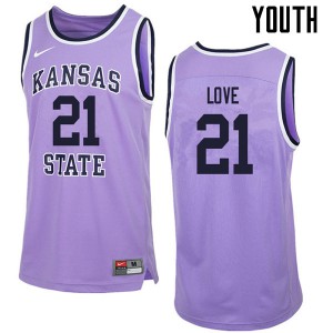Youth Kansas State Wildcats James Love #21 Stitch Purple Retro Jerseys 394098-426